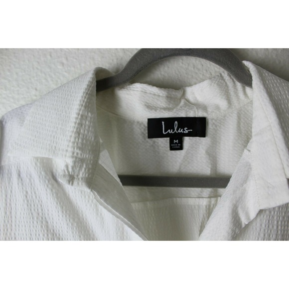 Lulu's White Button Up Down Dress Lined Size Medium Pockets - Picture 3 of 7